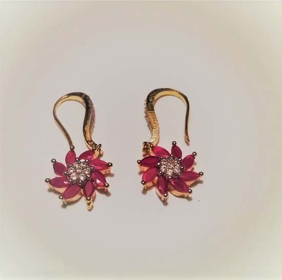 Picture of Floral Gold Hanging Earrings, Flower Hanging Earrings, Gold Crystal Floral Jewelry