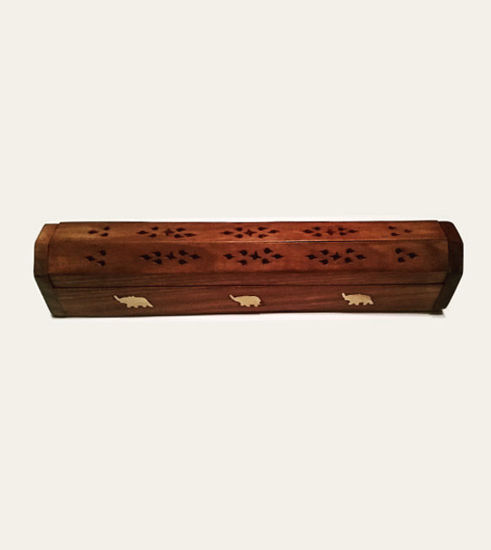 Picture of Incense Burner - Handcrafted Wooden Incense Burner Essence of Spirit Incense Burner Box with Elephant Inlay