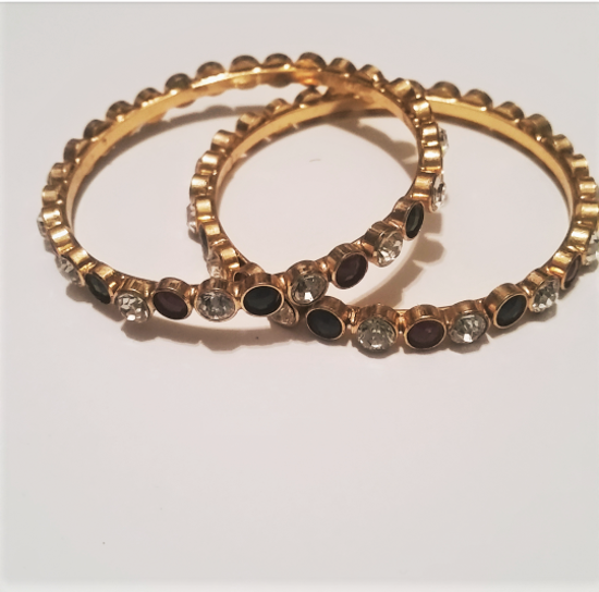 Picture of Set Stone Thin Cuff Bracelet, Gold Bracelet, Gem Stone Bangle