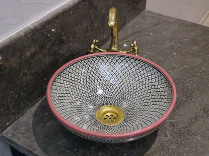 Picture of CUSTOMIZABLE Ceramic Vessel / Drop In Sink, Bathroom Ceramic Sink Bowl, HandPainted Ceramic Basin, Bathroom Improvement, Bathroom Remodeling | Handmade Brass & Ceramic Rim Bathroom Vessel | Moroccan Wash Basin Bowl