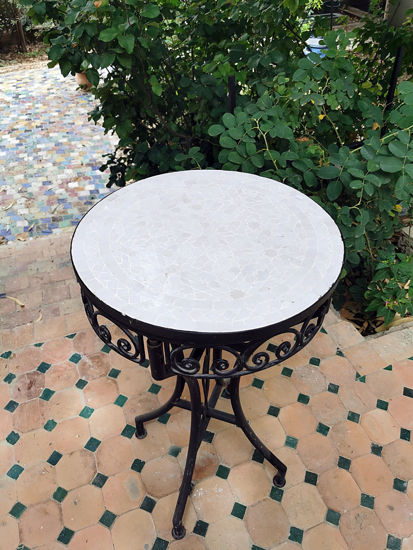 Picture of CUSTOMIZABLE Mosaic Table - Crafts Mosaic Table - Mosaic Table Art - Mid Century Mosaic Table - Handmade Coffee Table For Outdoor & Indoor | Moroccan Coffee Table | Crafted Mosaic Table |Outdoor-Indoor Table- White (Customizable)