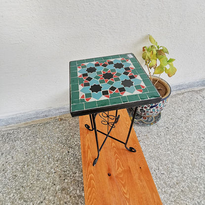 Picture of CUSTOMIZABLE Garden Patio Handmade Outdoor Decor Table - Outdoor Indoor - CUSTOM Mid Century Table- Farmhouse Handmade Colorful Artwork || Handmade Farmhouse  Mosaic Table For Outdoor & Indoor