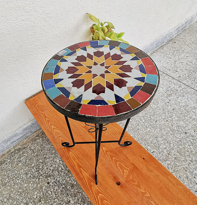 Picture of Garden Patio Handmade Outdoor Decor Table - Outdoor Indoor - CUSTOM Mid Century Table- Farmhouse Handmade Colorful Artwork || Handmade Garden Patio Farmhouse Outdoor Decor Table