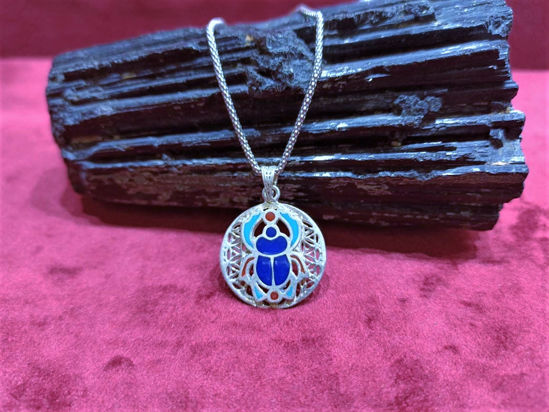 Picture of Egyptian Scarab Necklace, Coral Turquoise Lapis Scarab Necklace, Scarab Beetle Pendant, Scarab Jewelry