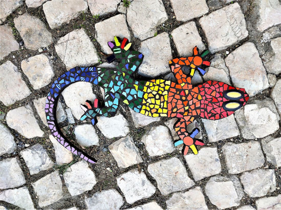 Picture of PRIDE gecko; rainbow gecko; Pride lizard; Rainbow lizard; salamander; multicolored gecko; whimsical gecko: playful gecko