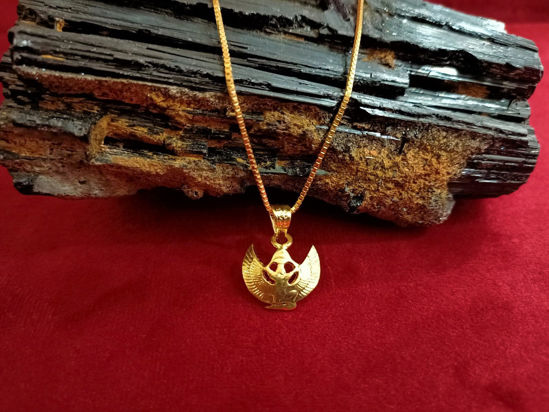 Picture of Winged Gold Isis Necklace, Silver Gold Filled Kneeling Goddess Isis Necklace, Open Spread Wings Gold Isis Egyptian Jewelry