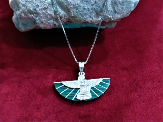 Picture of Goddess Isis Necklace, Sterling Silver Malachite Isis Pendant, Kneeling Isis Necklace, Ancient Egyptian Goddess, Isis Jewelry