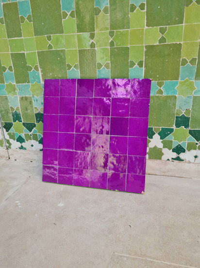 Picture of Violet Purple Terracotta Zellije "36 50 x 50mm Tiles" 14" x 14" Pannel, Handmade Bathroom Kitchen Tiles Straight Edge Ceramic Singular Tile