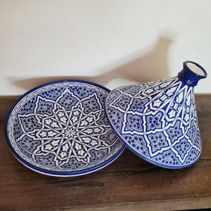 Picture of Handmade and Hand-Painted Tagine - Large Tagine Pot - Cooking & Serving Pot - Ceramic Kitchenware - Clay cooking pot - LEAD FREE