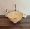 Picture of Mustard Mid Century Modern Bathroom Sink - Ceramic Washbasin - Mediterranean Boho Basin + Handcrafted Solid Brass Drain Cap & Soap Container