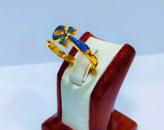 Picture of Sparkle Blue Opal Gold Ankh For Eternity Ring