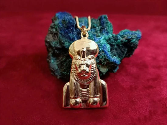 Picture of Gold Goddess Sekhmet The powerful one Necklace, Gold Filled Sterling Silver Necklace, Goddess Sekhmet Gold Jewelry