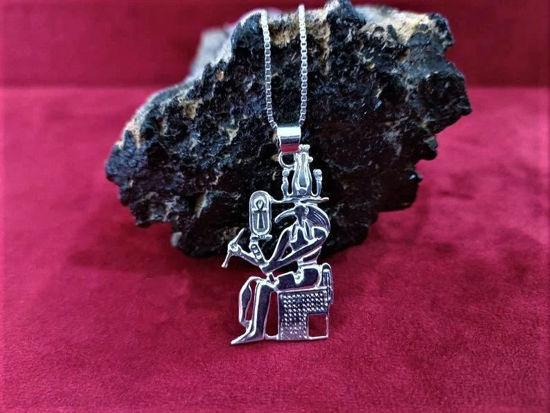 Picture of God Thoth On The Throne Silver Necklace