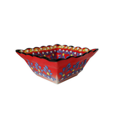 Picture of Turkish Ceramic Bowl with Flower Motifs Crimson Red Handcrafted Ceramic Bowl Ayennur Decorative Small Serving Bowls