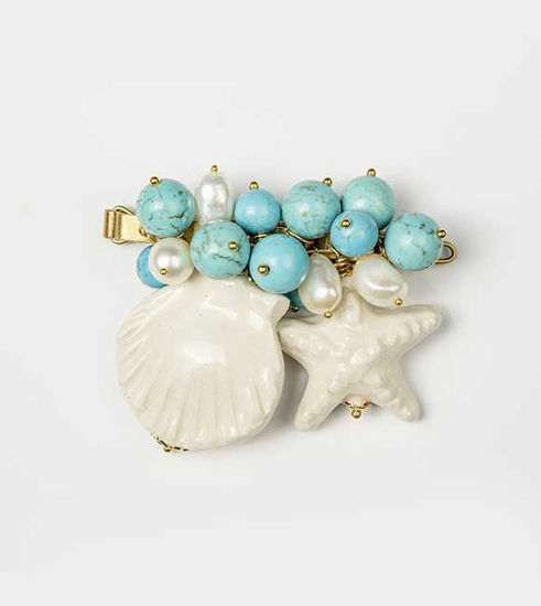 Picture of Starfish, shells and turquoise stone hair clip