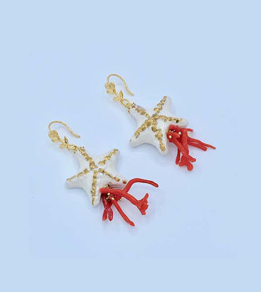 Picture of Starfish earrings with natural coral.