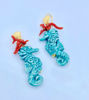 Picture of Handmade Ceramic Seahorse Earrings with Red Coral - Gold-Plated Brass