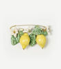 Picture of Gold plated brooch with ceramic lemon, leafs and natural stones.