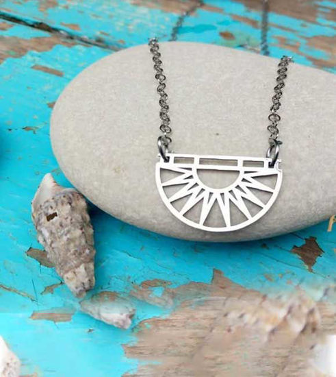 Picture of Artisanal Half Aztec Mandala High Polish Silver Stainless Steel Personalized Necklace