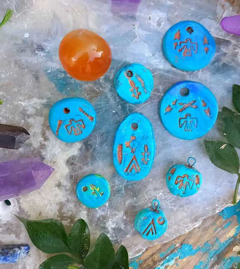 Picture of Eight Native American Pendants, Inspired by Lakota Tribe, Native Pendants for Jewellery Making, Your own Tribal Amulet Making,Rustic Ceramic