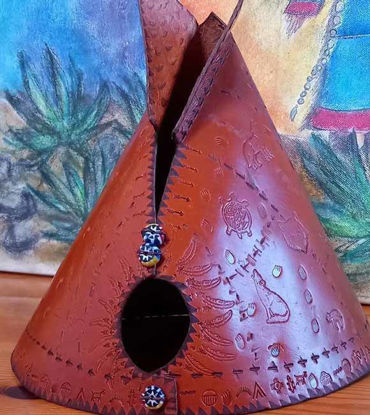 Picture of Handcrafted Leather Teepee Incense Burner - Native American Style Decoration