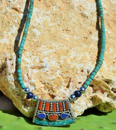 Picture of The Most Beautifull Handmade Tribal Free Spirit Boho Mystica Turquoise Coral Lapis Lazuli Stainless Steel Beads Necklace
