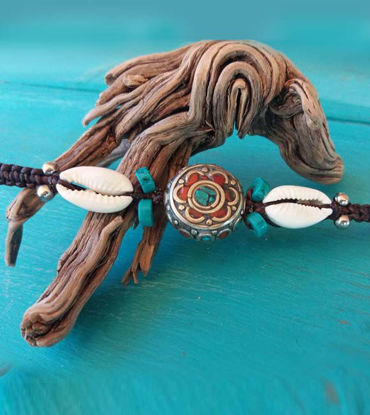 Picture of Artisan-made Hand Woven Turquoise Healing Bracelet: Vintage Beads & Cowrie Shells