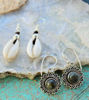 Picture of Set of two Pairs of Earrings - Filigree Labradorite Brass Silver Plated and Silver Plated Brass Cowrie Earrings