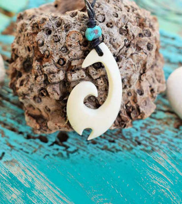 Picture of Natural Bone Hand-carved Necklace Maori Tribal Style Surfer Lucky Symbol Waterproof Yak Bone For Men Teenager Unisex Festival Adjustable