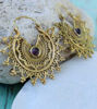 Picture of Handcrafted Creole Mandala Solid Brass and Amethyst Hoop Earrings