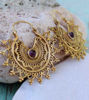Picture of Handcrafted Creole Mandala Solid Brass and Amethyst Hoop Earrings