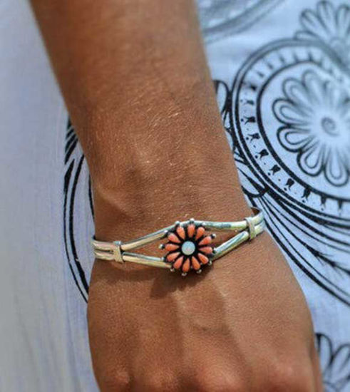 Picture of Solid Silver Beautiful Inlaid Shell Adjustable Bracelet