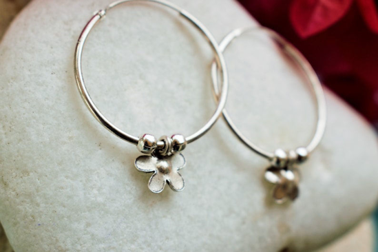 Picture of Solid Real Silver 92.5 Amazing Tribal Flower Hoop Earrings, Solid Silver Hoop Earrings, Native Tribal Solid Silver Earrings, Unique Earrings