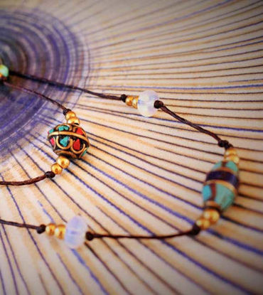 Picture of Creative Ideas -Artesania Los Molinos -Handmade Solid Brass,Turquoise, Ancient Handmade Glass Beads and 5m Waxed Cord for Jewelry Making (1)