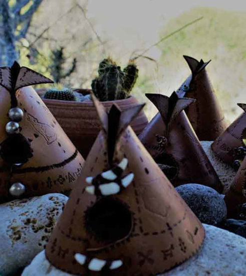 Picture of Teepee Leather Handcrafted Incense Burner⇻ Native American Style Incense Burner ⇻ Handcrafted One of kind Teepee Statue Incense Burner