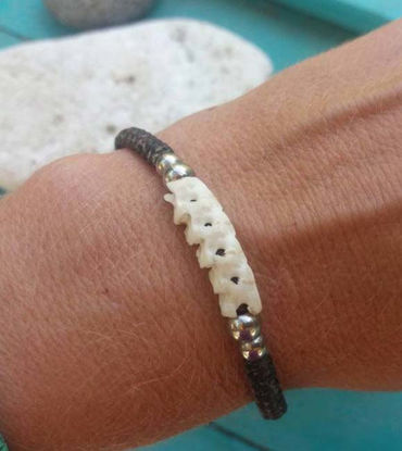 Picture of Unique Tribal Ethnic Real Snake Bone Surfer Unisex Men/Woman Hand Woven Wax Cord Bracelet - One piece