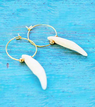 Picture of Real Coyote Tooth Gold Stainless Steel Earrings, Tribal Earrings, Native American Earrings, Gothic Earrings, Natural Tooth Earrings