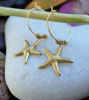 Picture of Pair of Gold Stainless Steel Elegant Hoop Starfish Earrings, Gold Starfish Earrings, Elegant Earrings, Mediterranean Earrings, Wedding