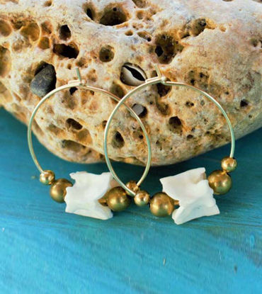 Picture of Pair of Gold Stainless Steel Earrings ,Natural Snake Bone Hoop Earrings, Rare Snake Bone Earrings, Elegant, Healing Earrings, Tribal