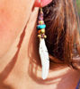 Picture of Natural Bone Hand Carving Tribal Festival Boho Primitive Art Turquoise Solid Brass Woven Natural Cord Earrings