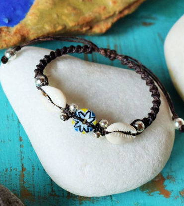 Picture of Unique ArtesaniaLosMolinos Designed Vintage Glass and Silver White Brass Beads Handwoven Bracelet, Tribal Art, Free Spirit Bracelets