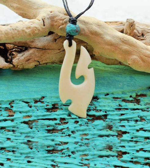 Picture of Natural Bone Hand-carved Necklace Maori Tribal Style Surfer Lucky Symbol Waterproof Yak Bone For Men Teenager Unisex Festival Adjustable