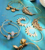 Picture of FIVE PAIRS of Solid Brass Elegant Hoop Quartz Charm Earrings,Brass Mandala Earrings, Lotus Earrings,Healing Earrings, Tribal Earring