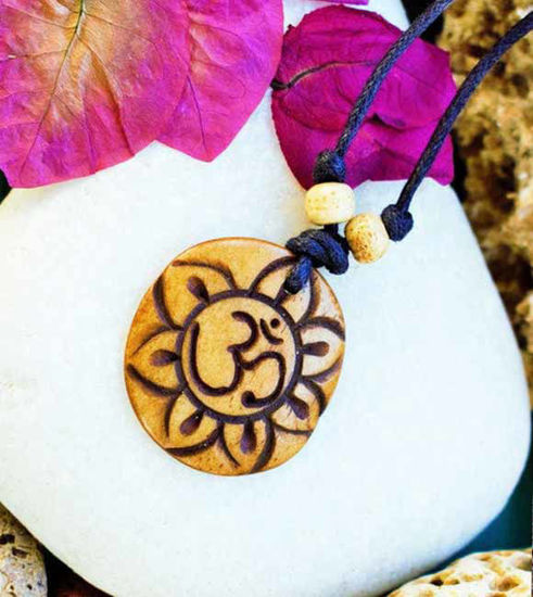 Picture of Natural Horn Hand-carved Necklace OM Tribal Style Surfer Lucky Symbol Waterproof Yak Bone For Men Teenager Unisex Festival Adjustable