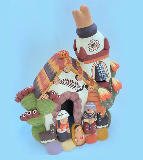 Picture of Church and Nativity Scene • Peruvian Folk Art Ornament • Handcrafted Terracotta Decor