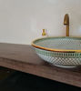 Picture of 14 Karat Gold & Ceramic Bathroom Vessel - CUSTOMIZABLE 14k Gold Rim Bathroom Sink - Countertop Handmade Basin - Fish Scales Design
