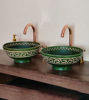 Picture of Bathroom Vanity 14" Double Sink - Hand Painted Black Ceramic Engraved Natural Emerald Green Basin - Mid Century Modern Bathroom Decor