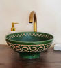 Picture of Bathroom Vanity 14" Double Sink - Hand Painted Black Ceramic Engraved Natural Emerald Green Basin - Mid Century Modern Bathroom Decor