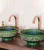 Picture of Bathroom Vanity 14" Double Sink - Hand Painted Black Ceramic Engraved Natural Emerald Green Basin - Mid Century Modern Bathroom Decor