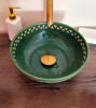 Picture of Bathroom Vanity 14" Double Sink - Hand Painted Black Ceramic Engraved Natural Emerald Green Basin - Mid Century Modern Bathroom Decor